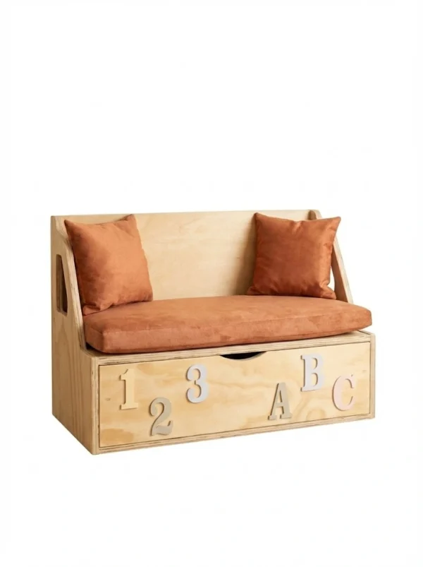 Sillón Infantil Montessori Madera +baúl Juguetero Organizado