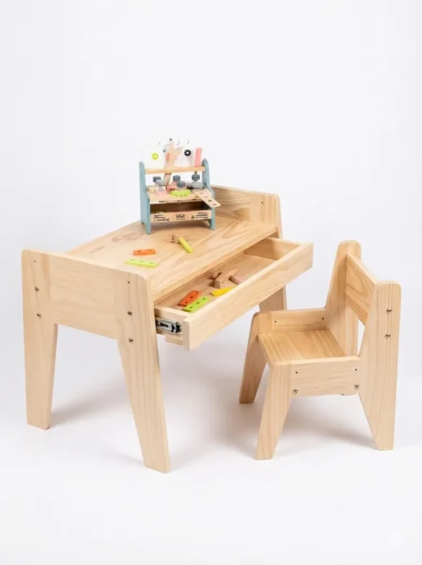Mesa Y Silla Infantil Madera Con Cajón Escritorio Montessori